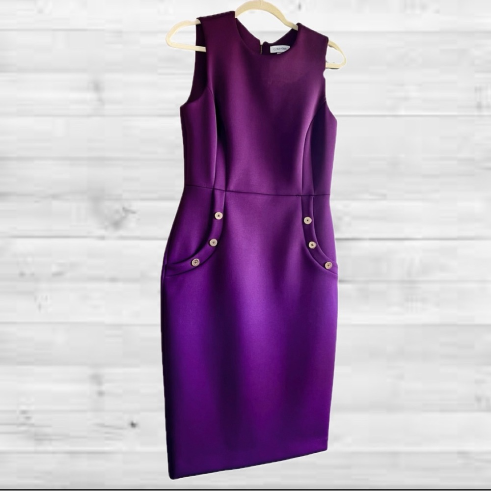 B3 - Calvin Klein Plum Purple Sleeveless Professional Sheath Dress, Size 8